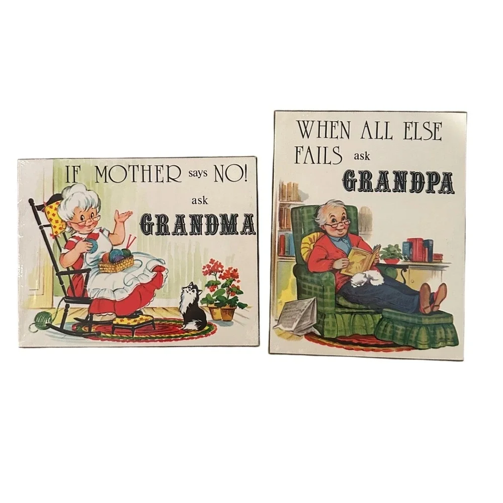 Vintage 1976 Russ Berrie Living Quotes Grandma Grandpa Wall Plaque Set 448 487